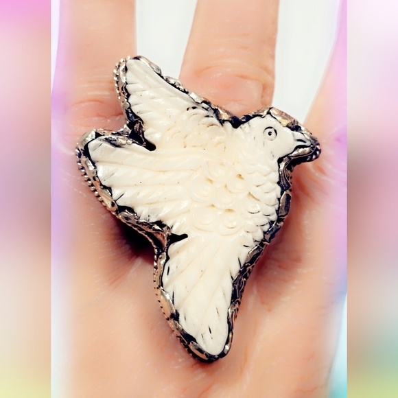 Bird 🐦 Carved Buffalo Bone Handcrafted Tibetan Ring